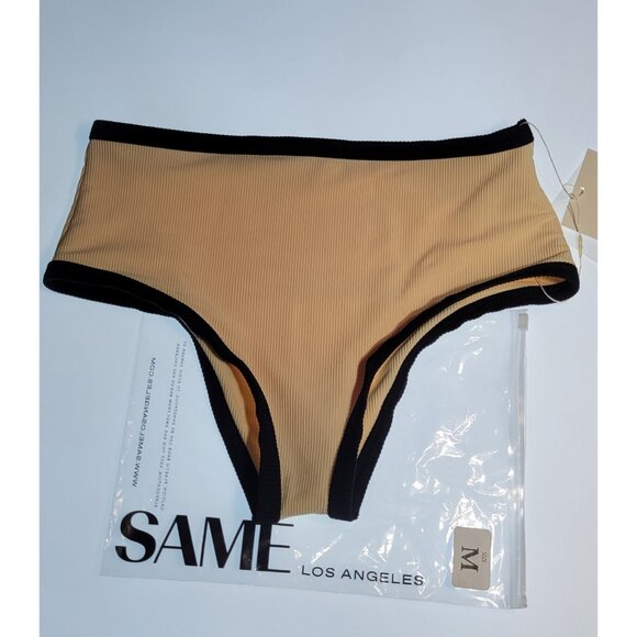 SAME Los Angeles Bottom Swim  Womens High Rise Solid Size Medium Ribbed Beige - Picture 3 of 8